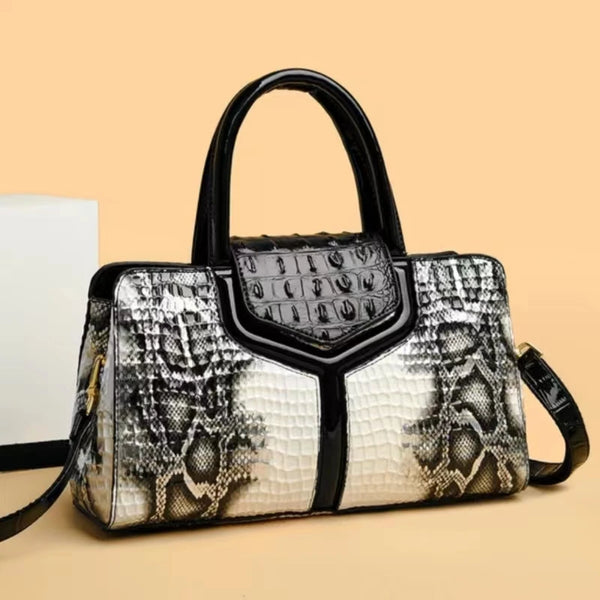 "Stylish Alligator Print Leather Crossbody Handbag"